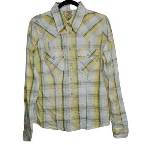 True Religion Shirt Pearl Snap Long Sleeve Button Down Plaid Women's Size Large
